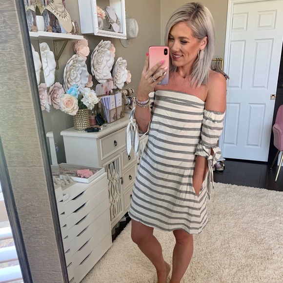 Listicle Dresses & Skirts - Listicle Off Shoulder Stripe Dress
